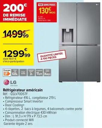 Carrefour Réfrigérateur américain offre
