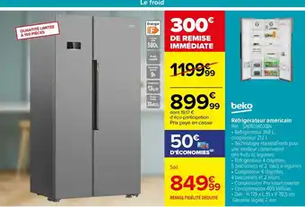 Carrefour Réfrigérateur américain Réf. : GN163140XBN offre