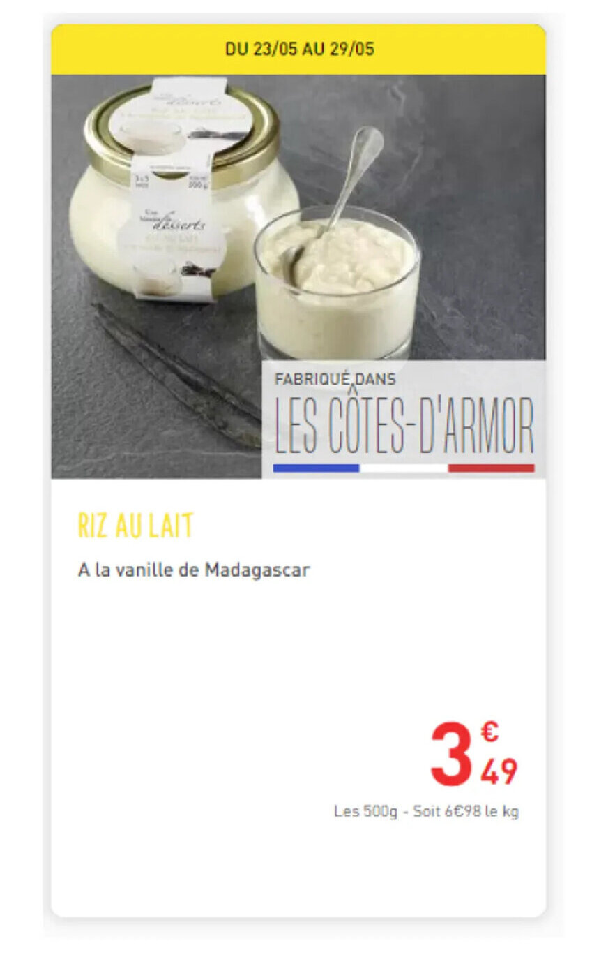Grand Frais RIZ AU LAIT offre