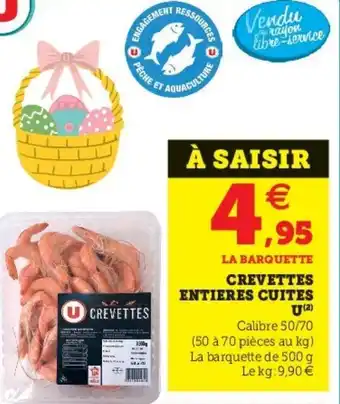 Super U Crevettes Entieres Cuites U offre