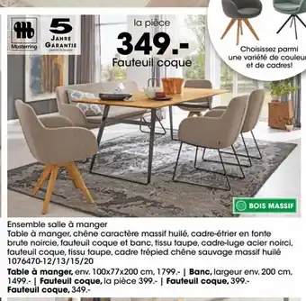 Möbel Martin Ensemble salle à mang Table à manger, chêne caractère massif huilé, cadre-étrier en fonte offre