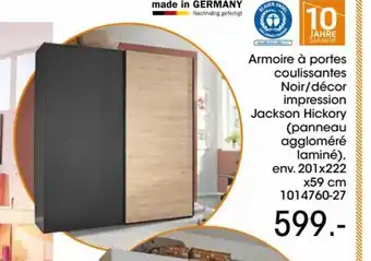 Möbel Martin Armoire à portes coulissantes Noir/décor impression offre