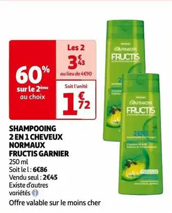 Auchan Shampooing 2 en 1 cheveux normaux fructis garnier offre