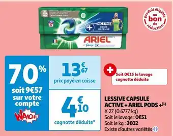 Auchan Lessive capsule active + ariel pods + offre