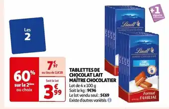 Auchan Supermarché Tablettes de chocolat lait maître chocolatier offre