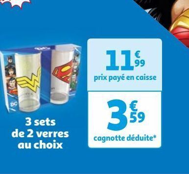 Auchan Supermarché 3 sets de 2 verres  au choix offre
