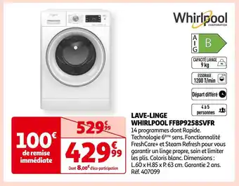 Auchan Whirlpool lave-linge ffbp9258svfr offre