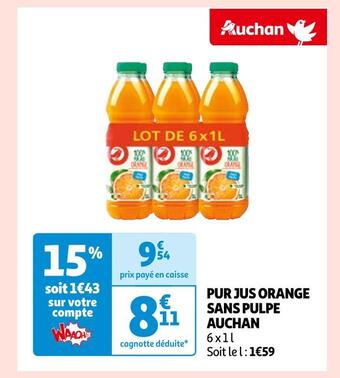 Auchan pur jus orange sans pulpe