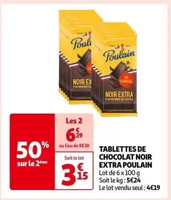 Auchan Poulain tablettes de chocolat noir extra offre