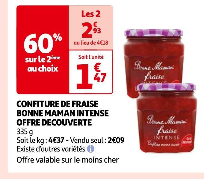 Auchan Bonne maman confiture de fraise intense offre decouverte offre