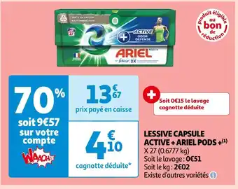 Auchan Ariel lessive capsule active + ariel pods +(1) offre