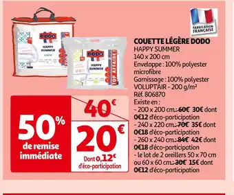 Auchan Dodo couette légère offre