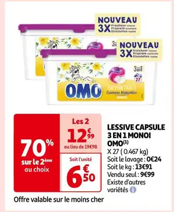 Auchan Omo lessive capsule 3 en 1 monoi(1) offre
