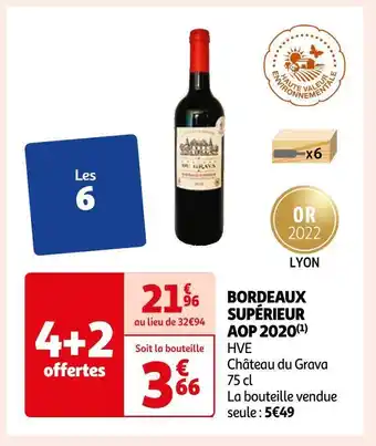 Auchan Supermarché Château du grava bordeaux supérieur aop 2020 offre