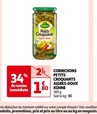 Auchan Kühne cornichons petits croquants aigres-doux offre