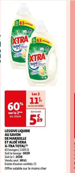Auchan Supermarché X-tra total lessive liquide au savon de marseille et aloé vera offre