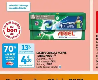 Auchan Supermarché LESSIVE CAPSULE ACTIVE + ARIEL PODS+(¹) offre