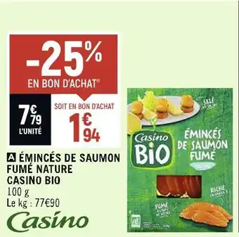 Petit Casino Casino bio émincés de saumon fumé nature offre