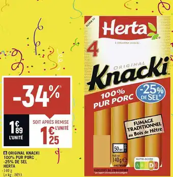 Herta original knacki 100% pur porc -25% de sel
