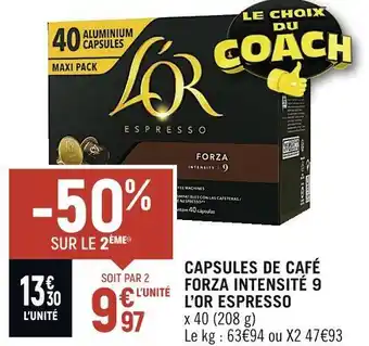 Spar L’or espresso capsules de café forza intensité 9 offre