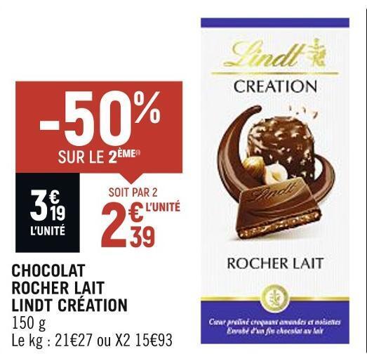 Petit Casino Lindt création chocolat rocher lait offre