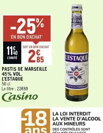Petit Casino L’estaque pastis de marseille 45% vol. offre