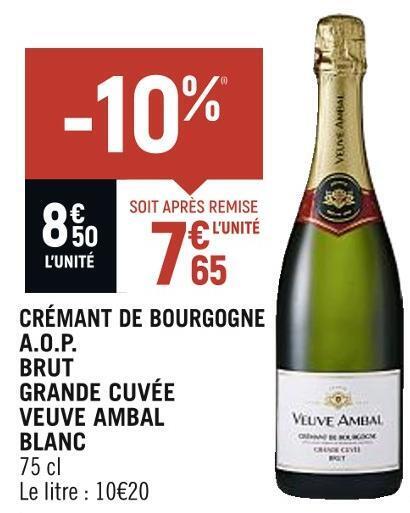 Petit Casino Crémant de bourgogne a.o.p. brut grande cuvée veuve ambal blanc offre