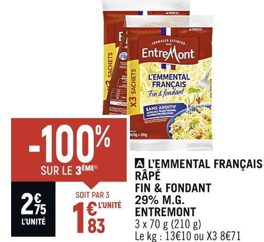 Spar Entremont l’emmental français râpé fin & fondant 29% m.g. offre