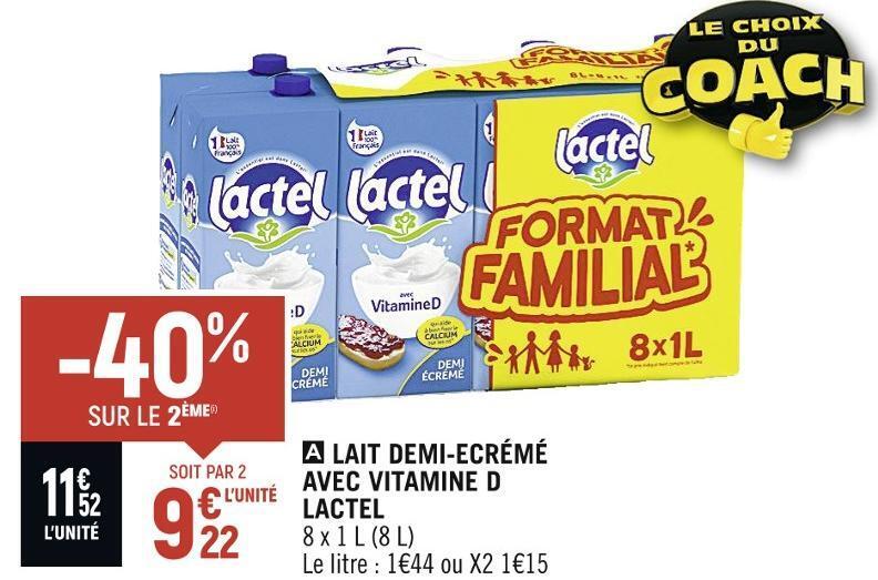 Spar Lactel lait demi-ecrémé avec vitamine d offre