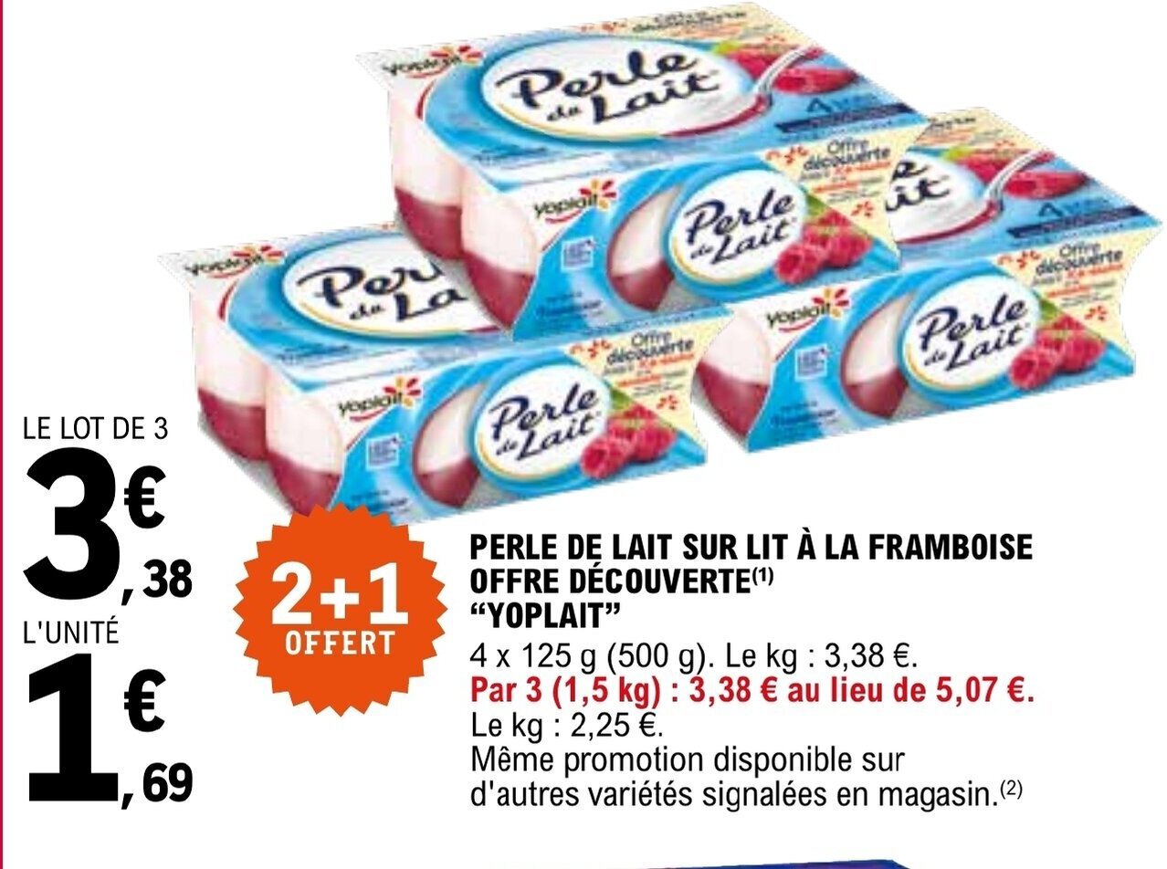 E.Leclerc PERLE DE LAIT SUR LIT À LA FRAMBOISE OFFRE DÉCOUVERTE(¹) "YOPLAIT" offre