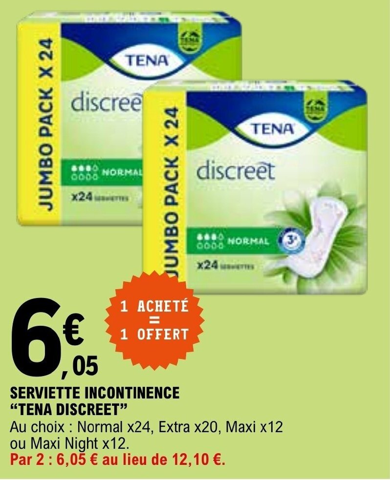 Promo SERVIETTE INCONTINENCE "TENA DISCREET" chez E.Leclerc