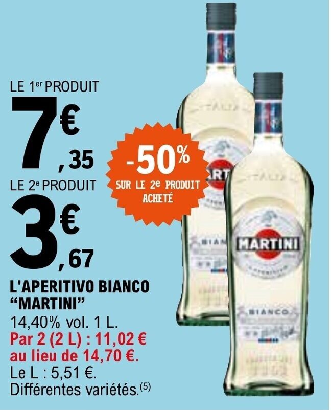Promo L'APERITIVO BIANCO "MARTINI" 14,40 vol. 1 L. chez E.Leclerc
