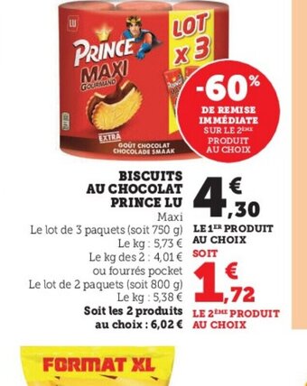 Super U BISCUITS AU CHOCOLAT PRINCE LU offre