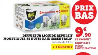 Super U DIFFUSEUR LIQUIDE REPULSIF MOUSTIQUES 45 NUITS RAID ESSENTIALS offre