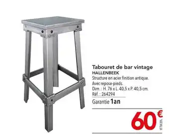 METRO Tabouret De Bar Vintage Hallenbeek offre