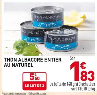 Thon albacore entier au naturel
