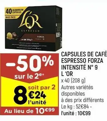 Capsules de café espresso forza intensité n°9 l'or
