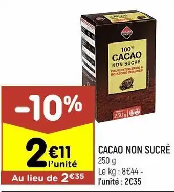 Leader Price Cacao non sucré offre