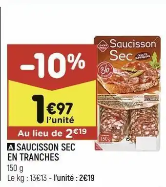Leader Price Saucisson sec en tranches offre
