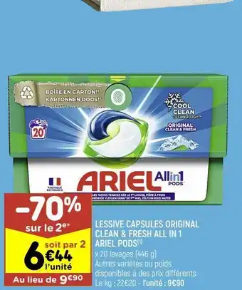 Leader Price Lessive en capsules orignal clean & fresh all in 1 ariel pods offre