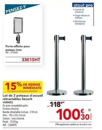 METRO Lot De 2 Poteaux D'accueil Rétractables Securit Vermes offre