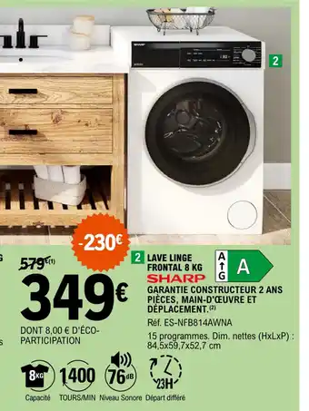 E.Leclerc 2 LAVE LINGE FRONTAL 8 KG A SHARP G offre