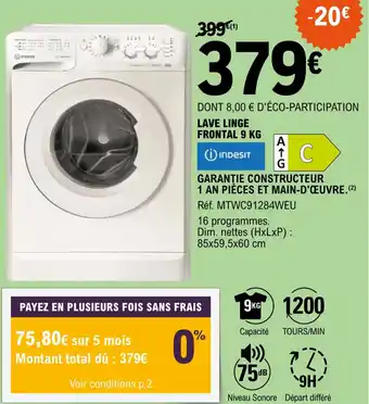 E.Leclerc LAVE LINGE FRONTAL 9 KG offre