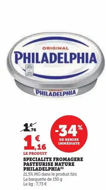 U Express Specialite fromagere pasteurise nature philadelphia offre