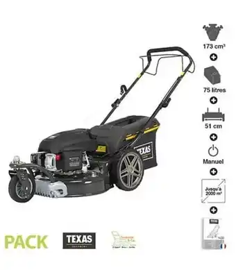 Bricomarché Tondeuse thermique tractée 173 cc 3 roues 4,3cv coupe 51cm mulching texas premium 5175tr/w offre
