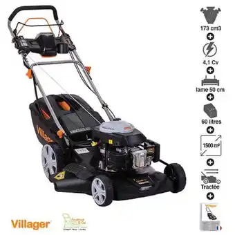 Tondeuse tractée mulching démarrage électrique 173cc 50cm villager falcon 5111t-es