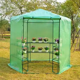 Truffaut A green story - serre de jardin hexagonale (dia 194 x 225cm) en acier époxy offre