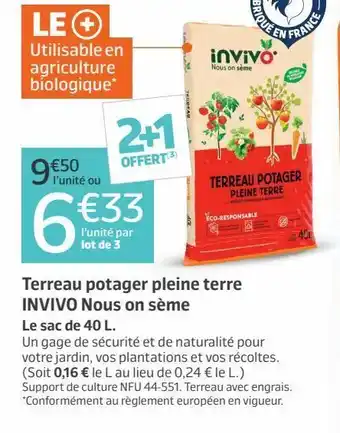 Jardiland Terreau potager pleine terre invivo nous on sème offre