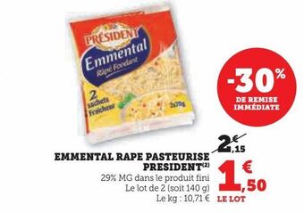 Super U Emmental rape pasteurise president offre
