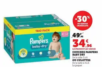 Super U Couches pampers baby dry ou culottes offre